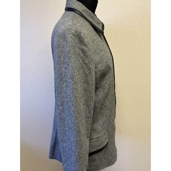 VTG Oscar De La Renta Sz 10 Gray lined Wool Jacket Leather Trim Classic Designer - Picture 4 of 12